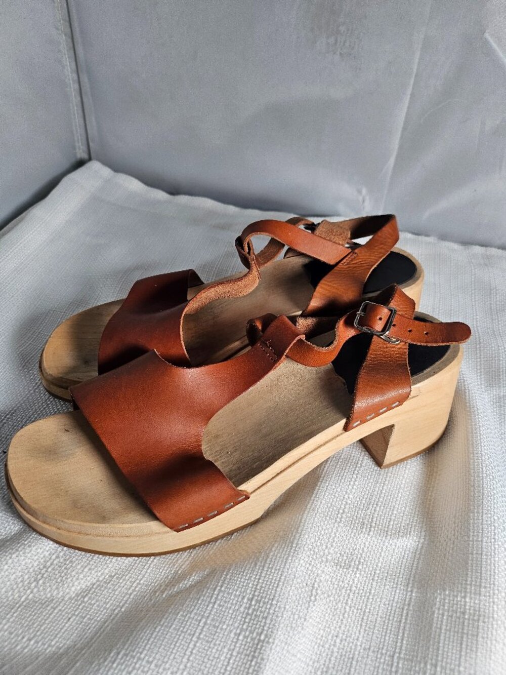 Swedish Hasbeens Inger Wood And Leather Sandals Boho Vintage 10/40